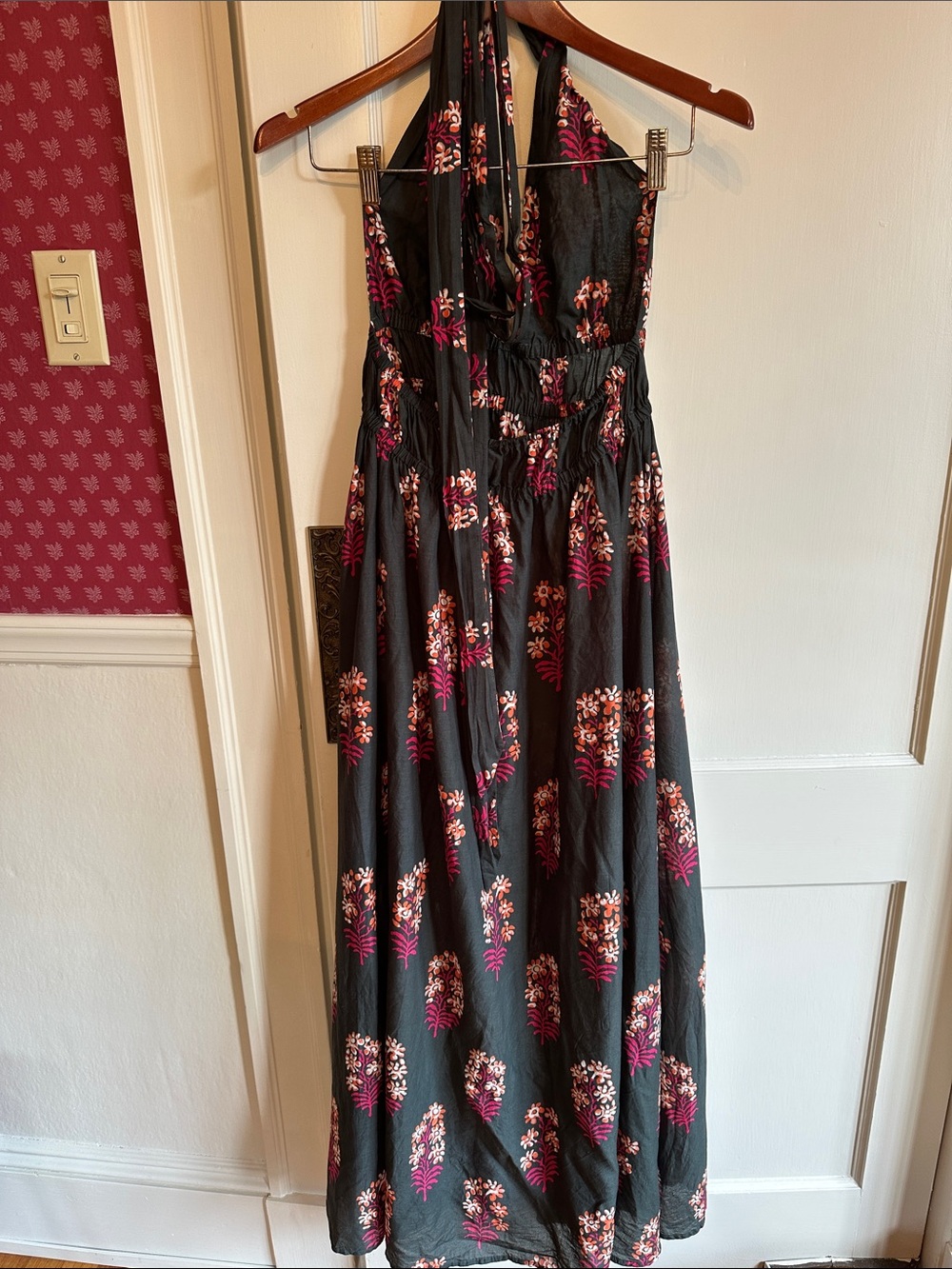 J Crew Halter maxi dress in cocoa block print cotton voile - Picture 2 of 3